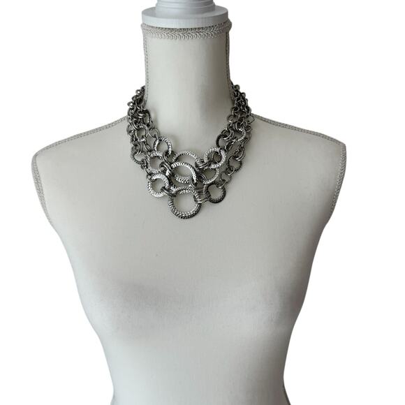 LIA SOPHIA Necklace Versatile 3 pcs Silver Tone Chunky Chain Link Triple Strand - Picture 4 of 9